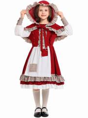 Girl’s Vintage Plaid Ruffle Little Red Riding Hood Costume