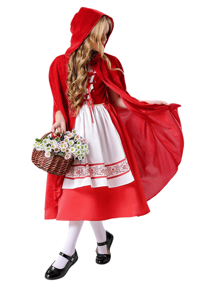 Girls’ Classic Embroidered Little Red Riding Hood Costume – Wholesale