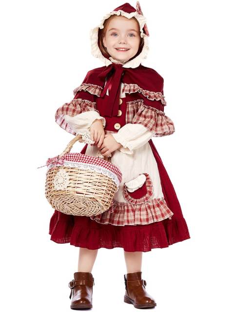 Toddler Girl’s Vintage Plaid Ruffle Little Red Riding Hood Costume