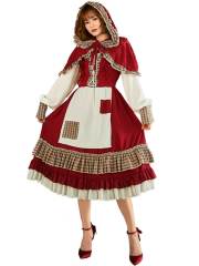 Women's Vintage Plaid Ruffle Little Red Riding Hood Costume
