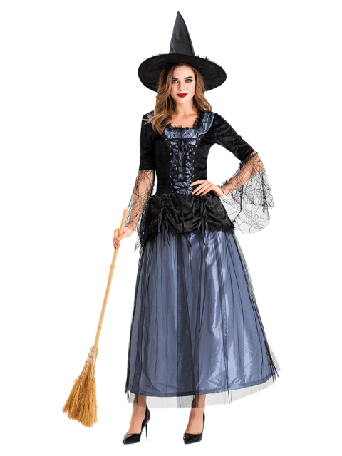 Women's Black Blue Tulle Witch Costume