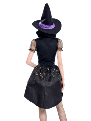 Women's Black Purple Gold Star Witch Costume
