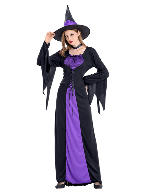 Women's Black Purple Long Witch Costume