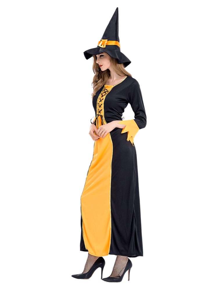 Women's Black Yellow Long Witch Costume