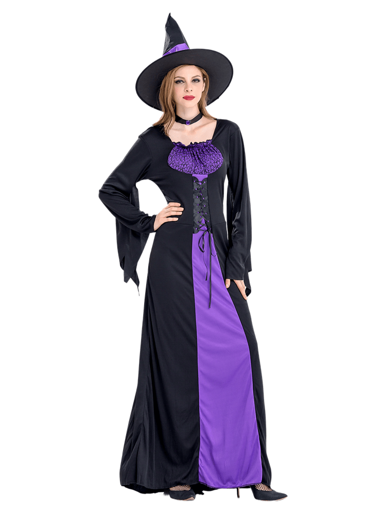 Women's Black Purple Long Witch Costume