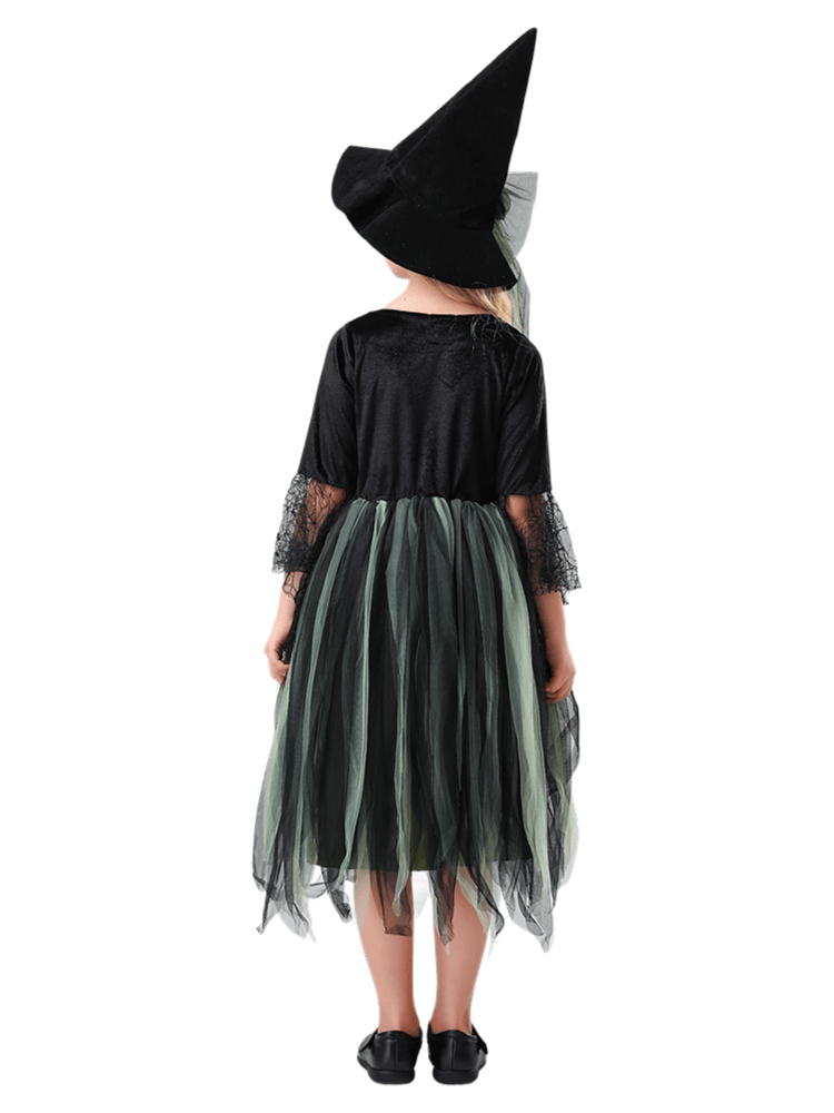 Girls Green Black Tulle Witch Dress Costume