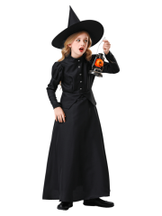 Girls Vintage Black Long Witch Dress Costume