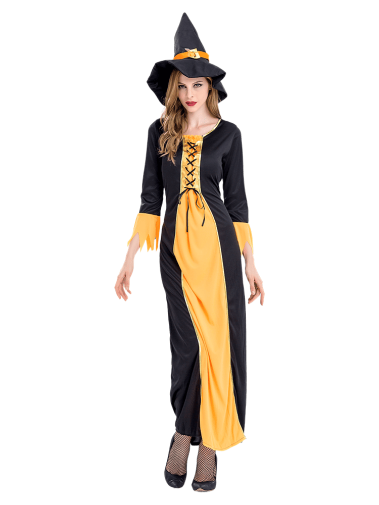 Women's Black Yellow Long Witch Costume