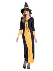 Women's Black Yellow Long Witch Costume