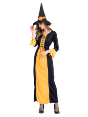 Women's Black Yellow Long Witch Costume