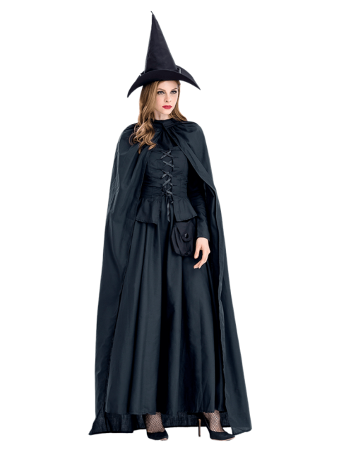 Women's Black Cape Vintage Witch Costume