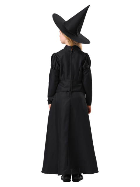 Girls Vintage Black Long Witch Dress Costume