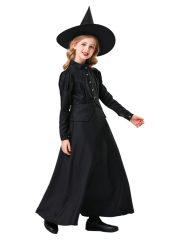 Girls Vintage Black Long Witch Dress Costume