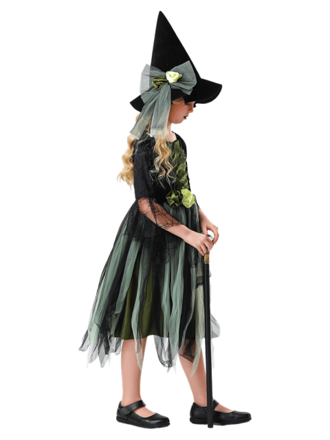 Girls Green Black Tulle Witch Dress Costume