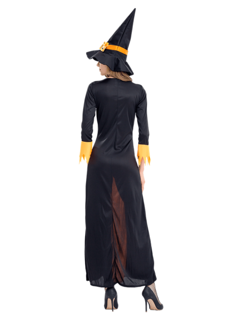 Women's Black Yellow Long Witch Costume