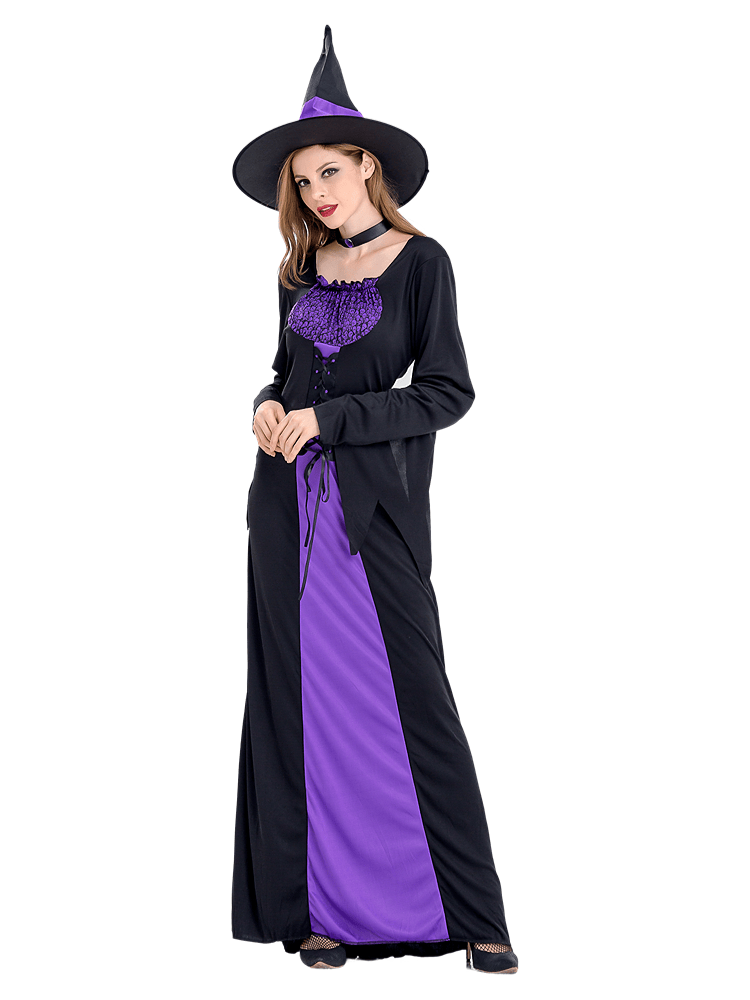 Women's Black Purple Long Witch Costume