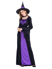 Women's Black Purple Long Witch Costume