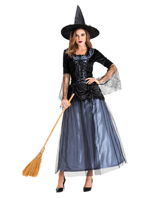 Women's Black Blue Tulle Witch Costume
