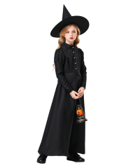 Girls Vintage Black Long Witch Dress Costume