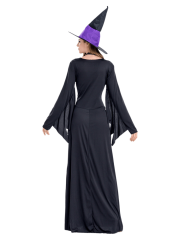Women's Black Purple Long Witch Costume