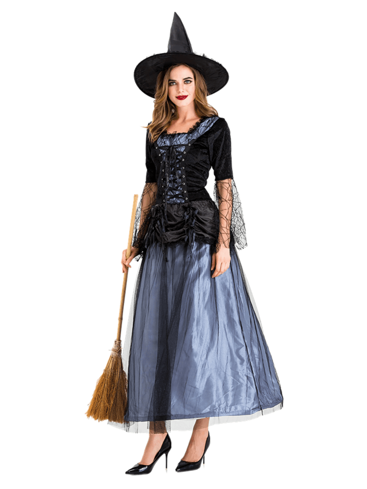 Women's Black Blue Tulle Witch Costume