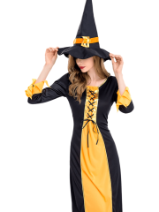 Women's Black Yellow Long Witch Costume