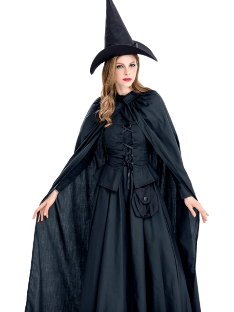 Women's Black Cape Vintage Witch Costume