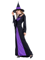 Women's Black Purple Long Witch Costume