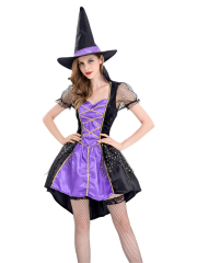 Women's Black Purple Gold Star Witch Costume