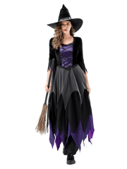 Adult Women's Black Purple Velvet Witch Costume