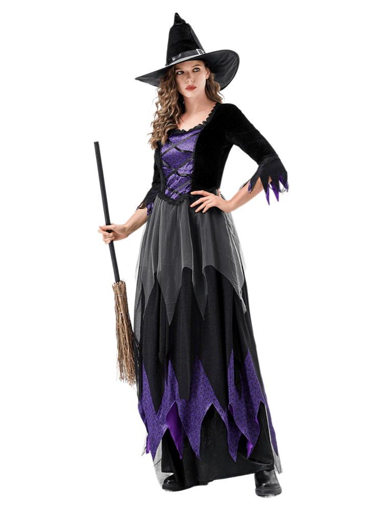 Adult Women's Black Purple Velvet Witch Costume