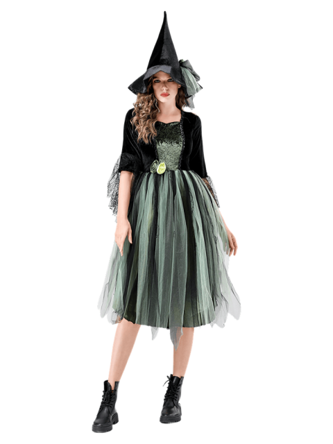 Adult Women's Black Green Tulle Witch Costume