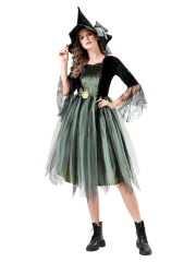 Adult Women's Black Green Tulle Witch Costume