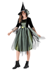 Adult Women's Black Green Tulle Witch Costume