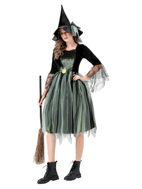 Adult Women's Black Green Tulle Witch Costume