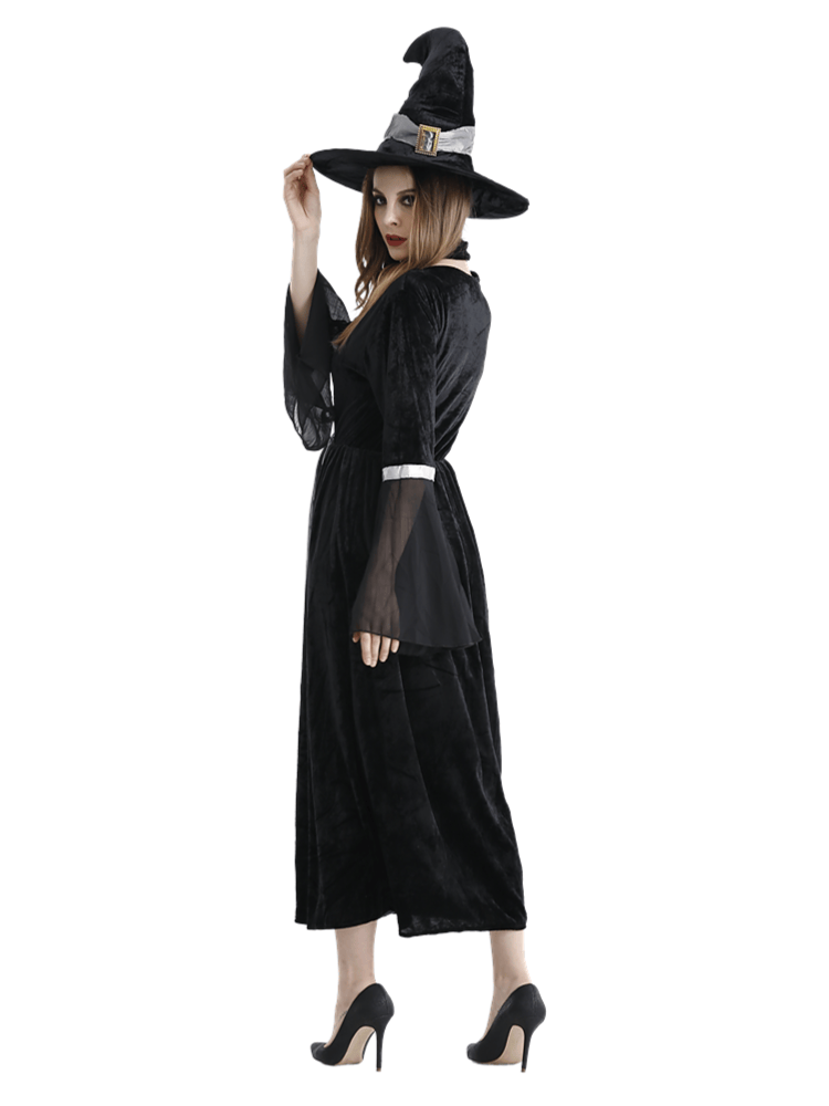 Adult Women's Black Silver Velvet Witch Costume