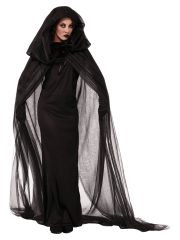 Women's Black Tulle Hooded Dark Witch Costume