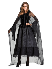 Women's Black Tulle Hooded Witch Costume