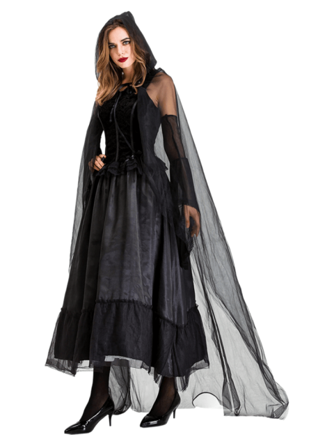 Women's Black Tulle Hooded Witch Costume