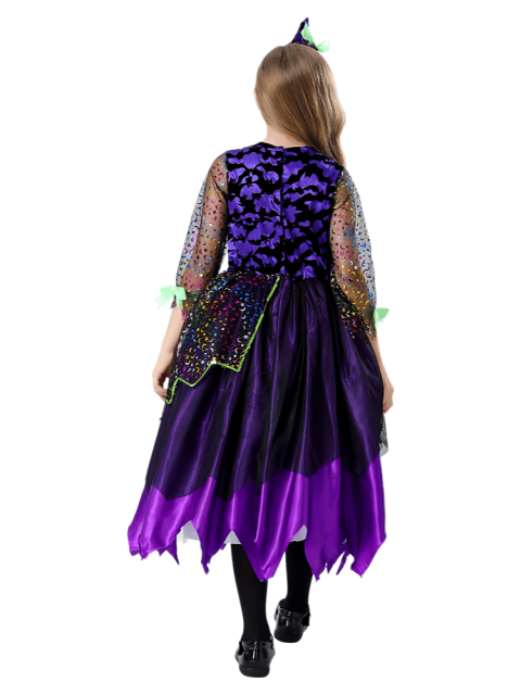 Girls Purple Black Glitter Witch Dress Costume