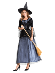 Women's Black Blue Tulle Witch Costume