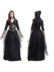 Women's Black Gold Moon Star Witch Costume