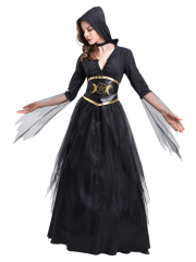 Women's Black Gold Moon Star Witch Costume