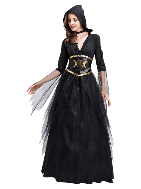 Women's Black Gold Moon Star Witch Costume