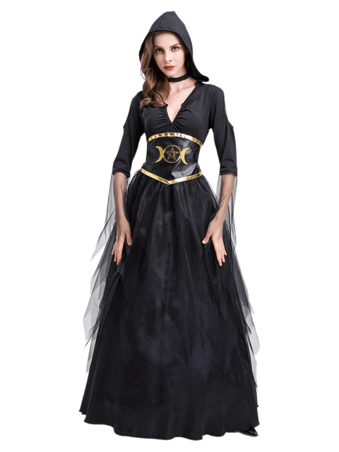 Women's Black Gold Moon Star Witch Costume