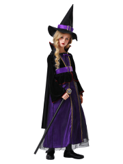 Girls Purple Black Velvet Witch Dress Costume