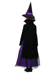 Girls Purple Black Velvet Witch Dress Costume