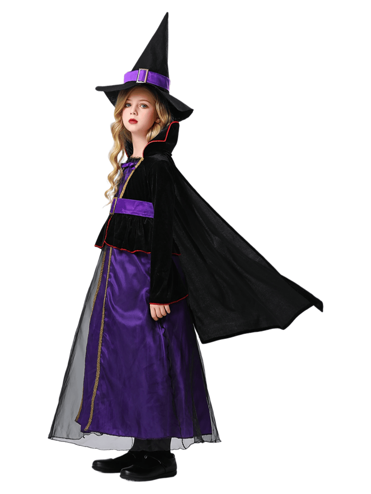 Girls Purple Black Velvet Witch Dress Costume
