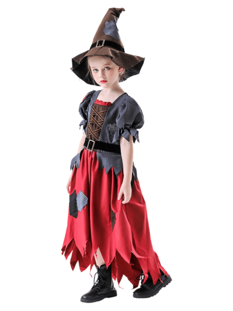 Girls Patchwork Hobo Witch Dress Costume