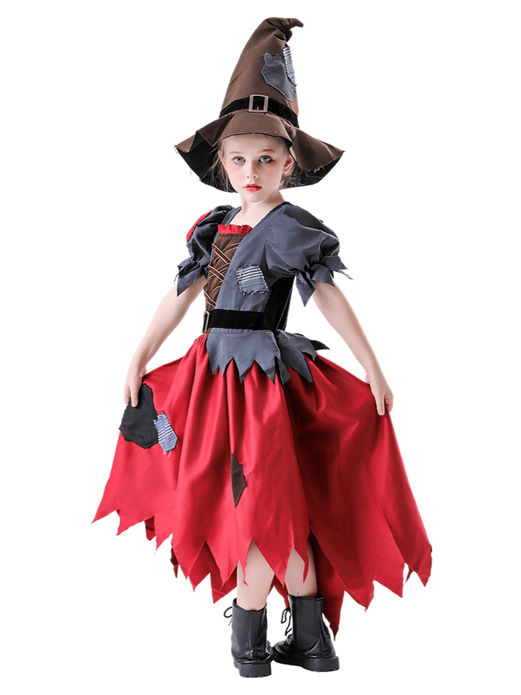 Girls Patchwork Hobo Witch Dress Costume